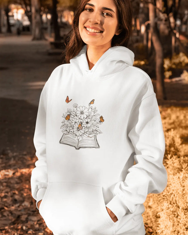Blooming Book Hoodie – Floral & Butterfly Illustration - The Butterfly Mama