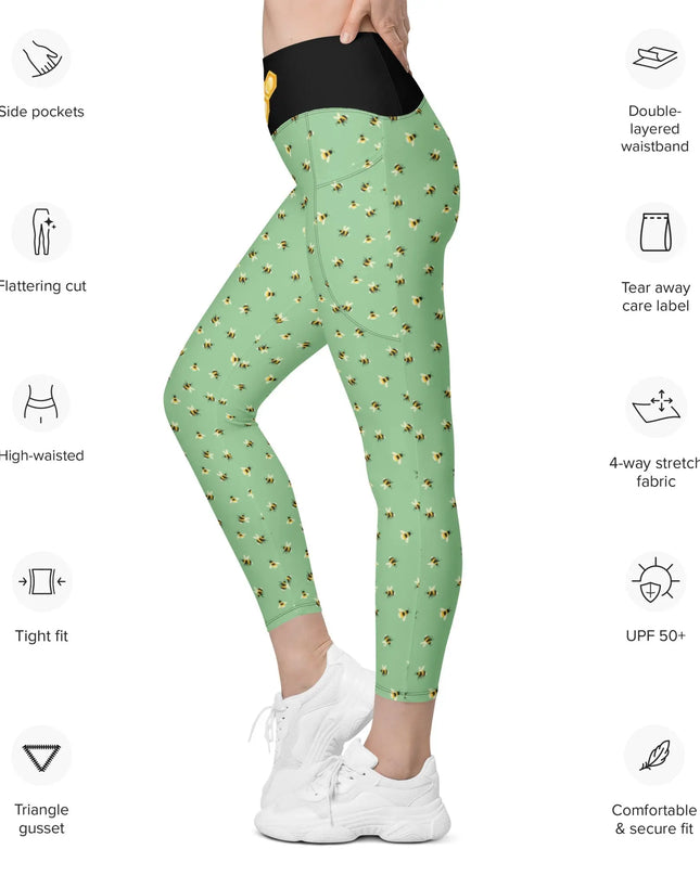 Buzzing Bee All Over Print Leggings with pockets - The Butterfly Mama