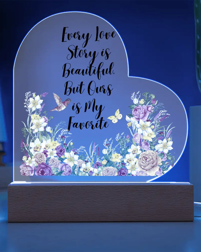 Every Love Story is Beautiful – Elegant Acrylic LED Keepsake with Faux Flower Bouquet - The Butterfly Mama
