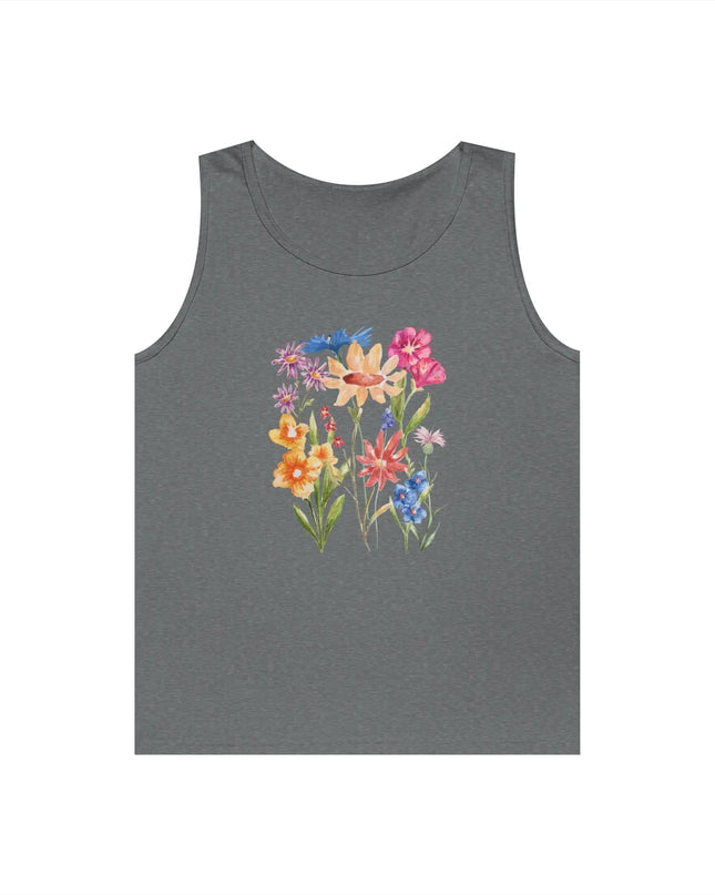 Floral Print Unisex Heavy Cotton Tank Top - Summer Vibes, Outdoor & Casual Wear - The Butterfly Mama