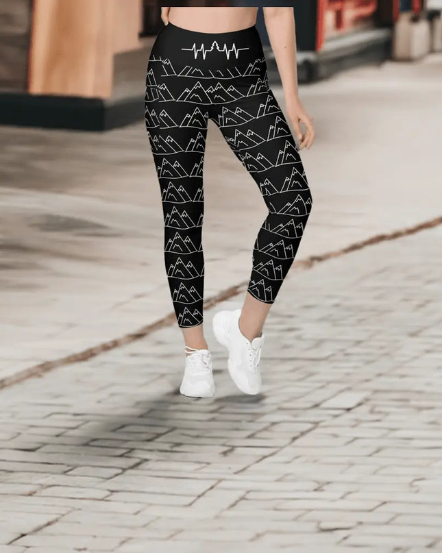 Mountain Pulse All Over Print Leggings with pockets - The Butterfly Mama